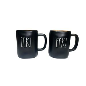 2x Rae Dunn EEK Halloween Mug Black‎ Orange Interior Pair Set of 2 EEK! NEW